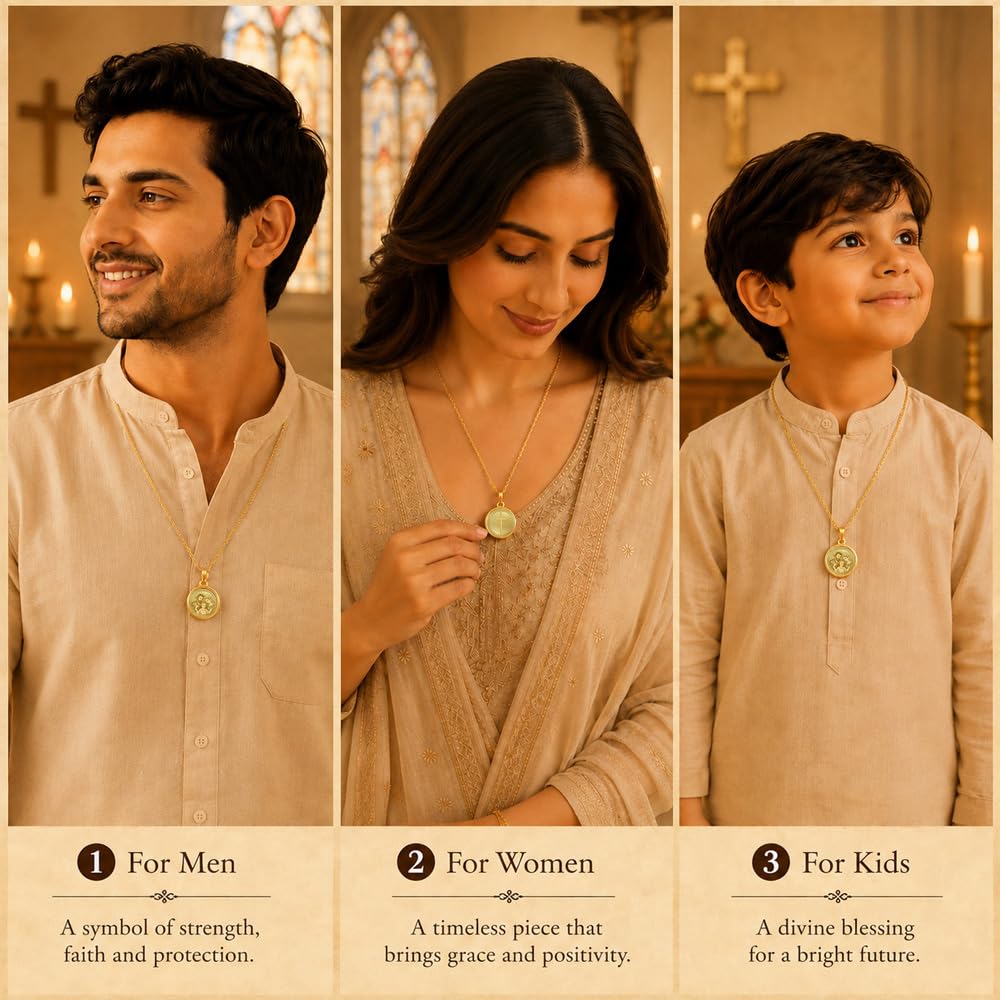 DIVINITI 24K Gold Plated Double-Sided Religious Pendant with Premium Gift Box, Spiritual Locket for Men & Women, Devotional Jewellery for Gifting & Everyday Wear | Holy Family & Holy Cross - GNG Pendant