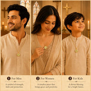 DIVINITI 24K Gold Plated Double-Sided Religious Pendant with Premium Gift Box, Spiritual Locket for Men & Women, Devotional Jewellery for Gifting & Everyday Wear | Holy Family & Holy Cross - GNG Pendant
