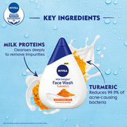 NIVEA Milk Delights Turmeric Face Wash 50ml | With Milk and Turmeric| Reduces 99.9% Pimple Causing Bacteria | Best Suited pH for Skin | All Skin Types