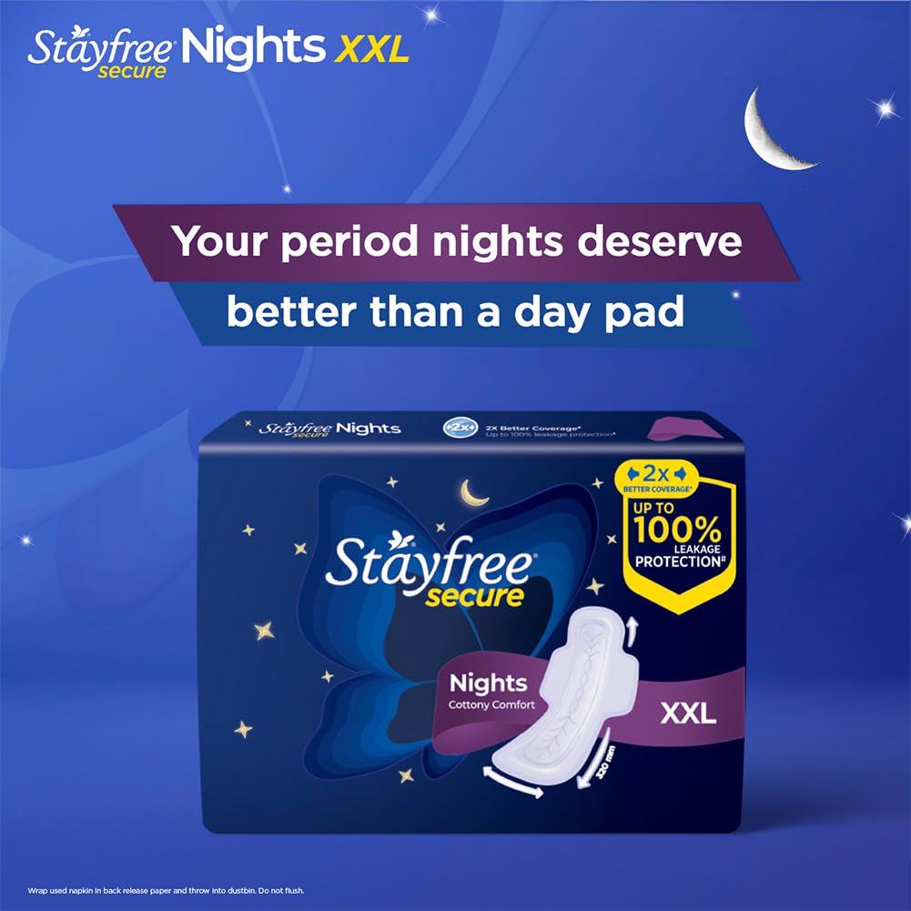 Stayfree Secure Nights XXL Sanitary Pads for Women | 98 Pads Combo Pack| Cottony Soft Cover | Upto 100% leakage protection | Buy XXL at XL price | Absorbs 2x Faster with Wider Back (SFSN40x2+20)