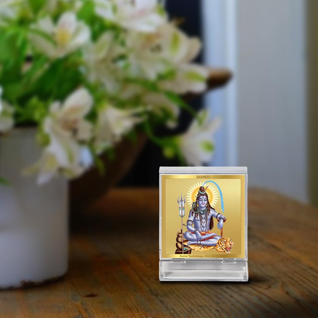 DIVINITI 24K Gold Plated Religious Car Dashboard Frame | Premium God Idol Frame for Car, Home Mandir & Office Table | Spiritual Gift, Decorative Showpiece | Shiva