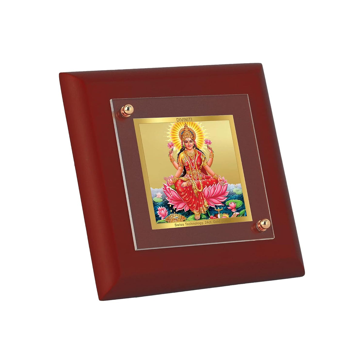 DIVINITI Maa Lakshmi 24K Gold Plated MDF Photo Frame|Premium Religious Table Top Frame for Home, Office & Prayer Room|Luxury Spiritual Gift Item for Housewarming, Festive Gifting|10 x 10 CM