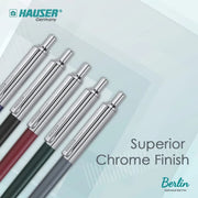 Hauser Berlin Half Metal Ball Pen Box Pack | Retractable Mechanism With Smudge Free Writing | Attractive Designer Pen | Smooth, Sturdy, Refillable Pen | Ideal For Gifting | Blue Ink, Pack of 5