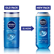 NIVEA MEN Vitality Fresh 250ml Body Wash| Shower Gel for Face, Body & Hair| Power of Ocean Minerals| Long Lasting Summer Freshness |Clean, Healthy & Moisturized Skin