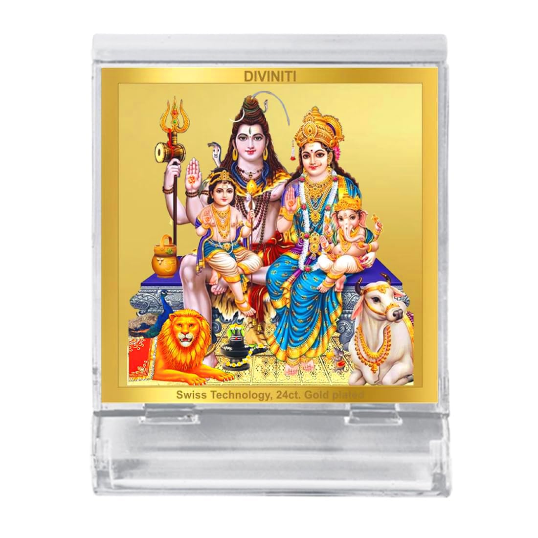 DIVINITI 24K Gold Plated Religious Car Dashboard Frame | Premium God Idol Frame for Car, Home Mandir & Office Table | Spiritual Gift, Decorative Showpiece | Shiv Parivar