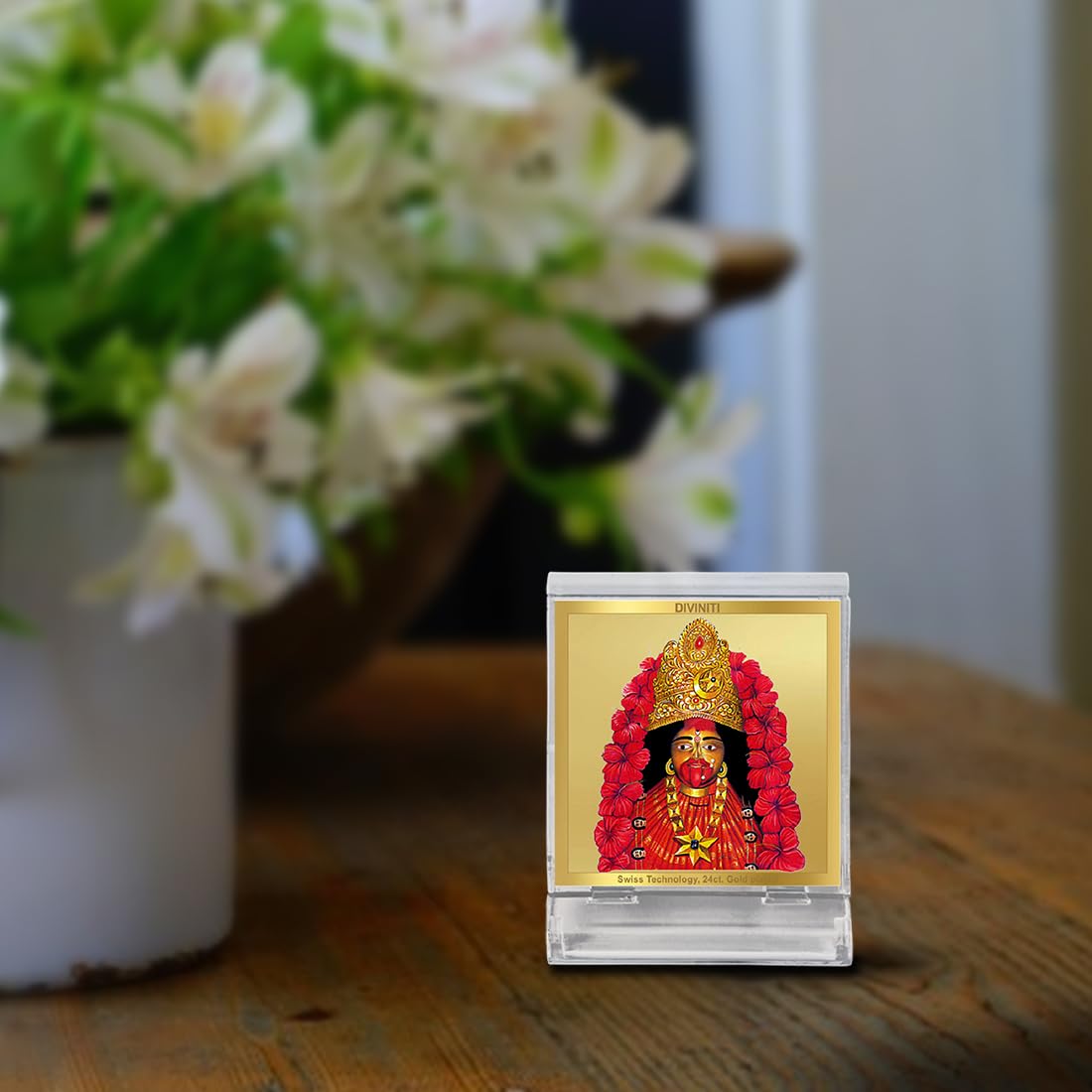 DIVINITI 24K Gold Plated Religious Car Dashboard Frame | Premium God Idol Frame for Car, Home Mandir & Office Table | Spiritual Gift, Decorative Showpiece | Tara Devi
