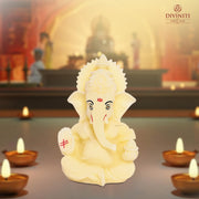 DIVINITI Resin Lord Ganesha Idol for Car Dashboard, Tabletop|Ganesh Statue for Good Luck and Success|Ganpati Murti for Home Decor Mandir, Office Desk Puja Gift Yellow (8.4x4.2cm), Religious