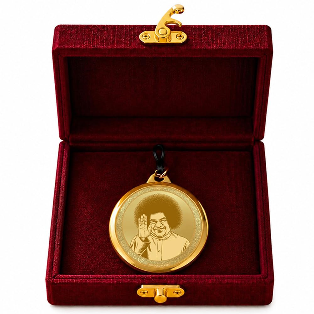 DIVINITI 24K Gold Plated Double-Sided Religious Pendant with Premium Gift Box, Spiritual Locket for Men & Women, Devotional Jewellery for Gifting & Everyday Wear | Satya Sai Baba & Hand