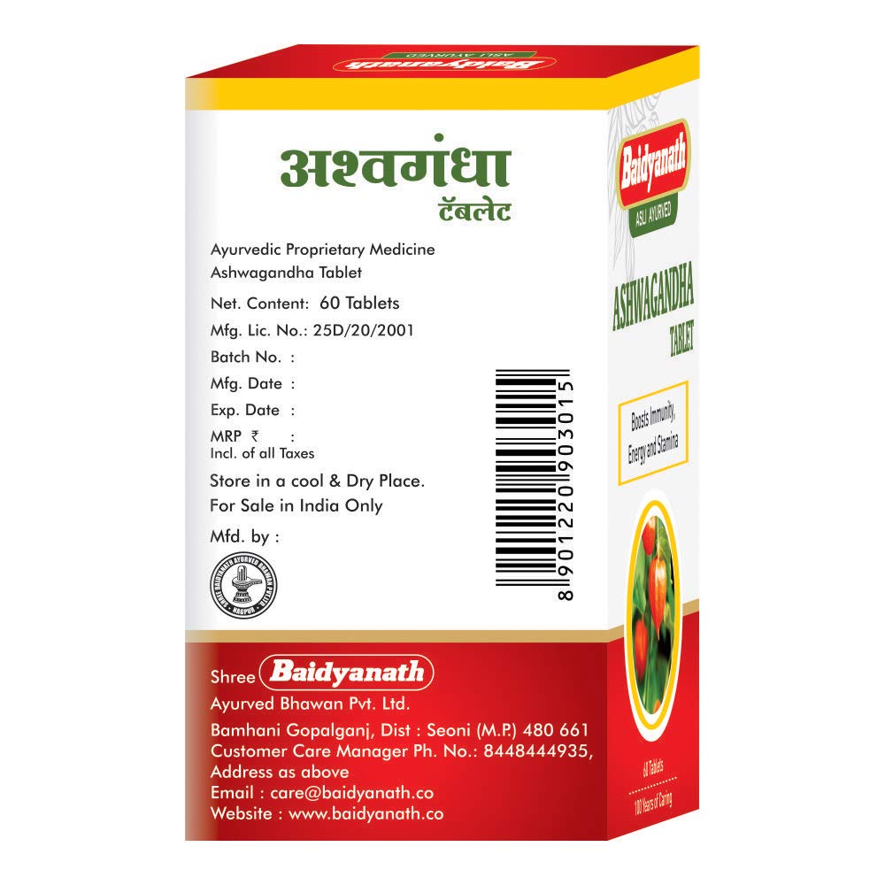 Baidyanath Asli Ayurved Ashwagandha 60 Tablets (Pack Of 2)| Rejuvenates Mind & Body | Improves Strength & Energy | Immunity Booster | Rich in Antioxidants