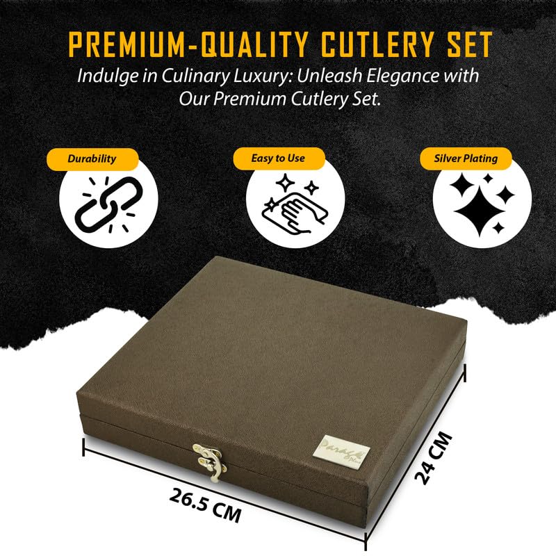 Parage 18 Pieces Premium Stainless Steel Cutlery Set, Home & Kitchen with Gift Box (6 Pieces Each Table Spoons, Table Forks & Tea Spoons) with Leatherite Box (Imperial Design)