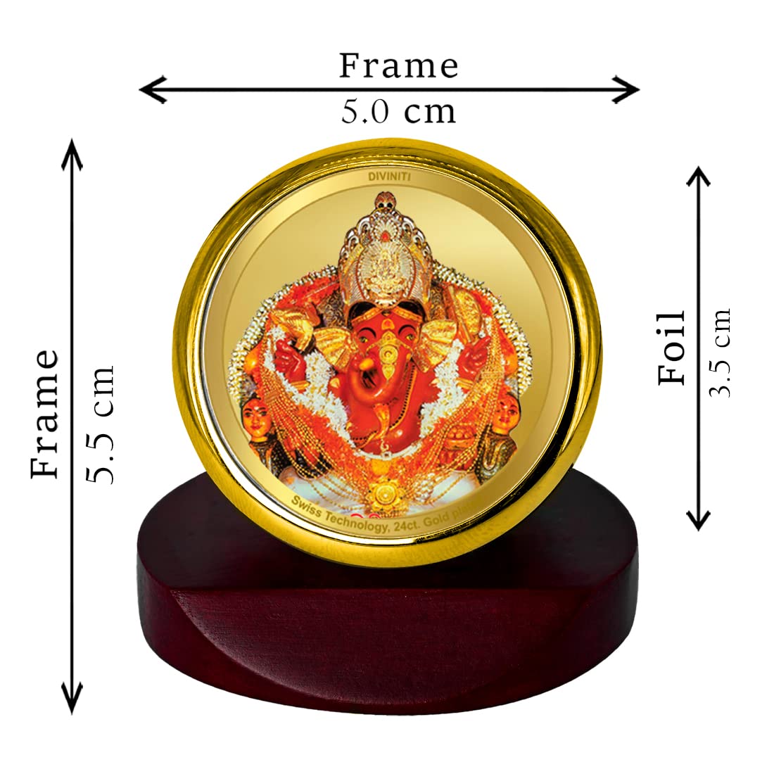 DIVINITI 24K Gold Plated Religious Car Dashboard Frame | Premium God Idol Frame for Car, Home Mandir & Office Table | Spiritual Gift, Decorative Showpiece | Siddhivinayak