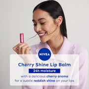 NIVEA Cherry Shine 4.8g Lip Balm|24 H Melt in Moisture Formula|Natural Oils|Glossy Finish