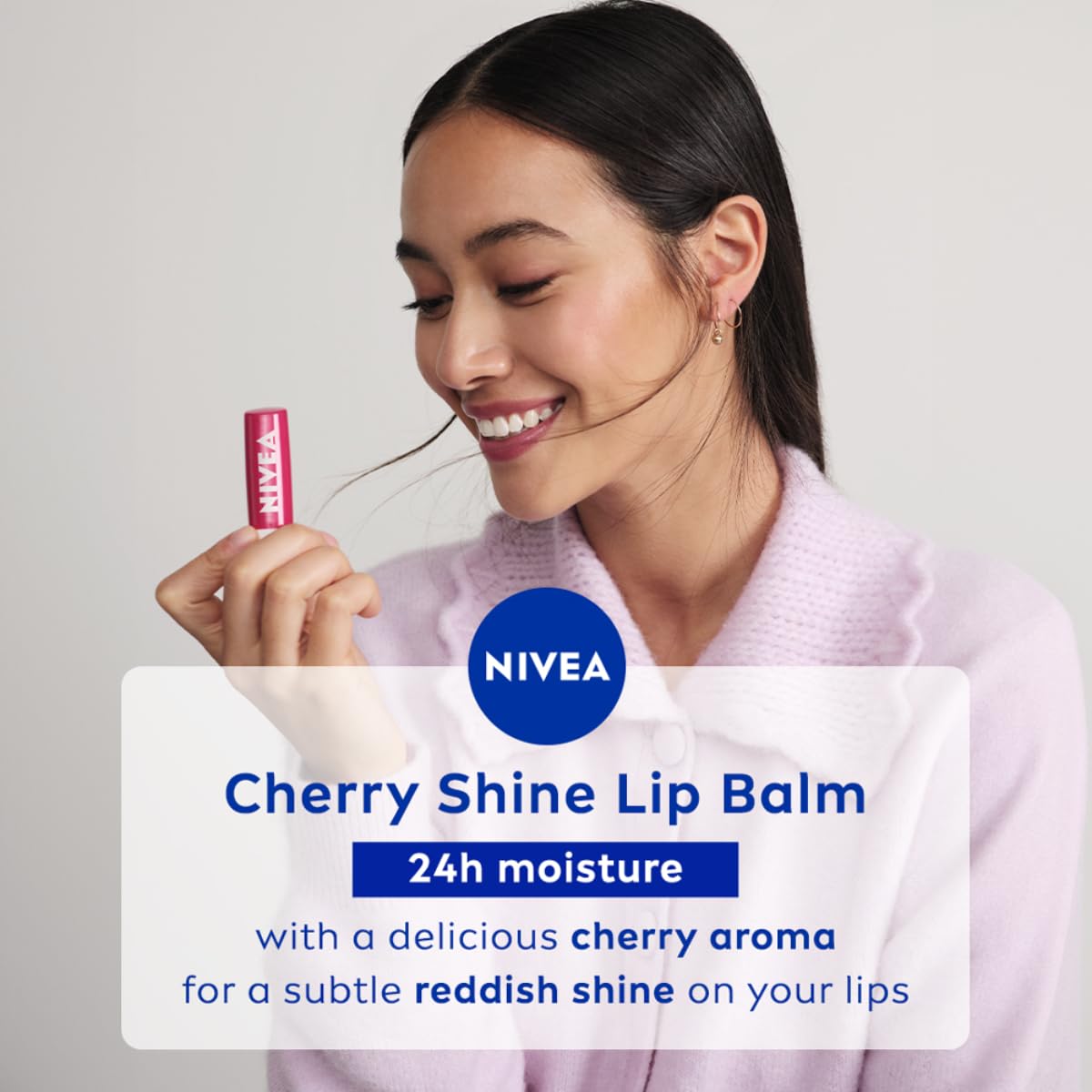 NIVEA Cherry Shine 4.8g Lip Balm|24 H Melt in Moisture Formula|Natural Oils|Glossy Finish