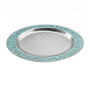 Diviniti Luxury Oval Decorative Tray | Premium Silver Finish Metal Oval Platter with Turquoise Embossed Border | Luxury Home Décor Display Tray for Coffee Table, Dining Table, Console & Gifting (Blue)