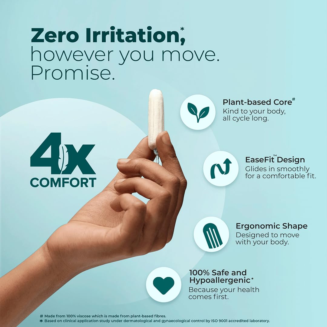 Nua EaseFit Tampons for Heavy Flow | 12 Tampons | Gynaecologically Tested | Hypoallergenic | Rapid Absorption Core | Leak-Proof Protection