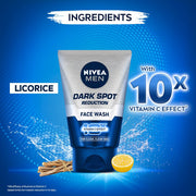 NIVEA MEN Dark Spot Reduction Face Wash 100 g | With Ginko and Ginseng Extracts for Clean, Healthy & Clear Skin in Summer | 10 X Vitamin C Effect for Radiant Skin |For Dark Spot Reduction