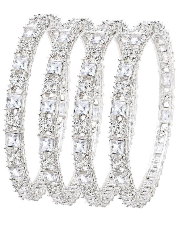 NMII Gold Plated Round Stone Kada With Square Shape & Floral Pattern For Women & Girls | Designer Kangan | Traditional Metal Bangle | Wedding Festive & Occasion Bangles - Set Of 4