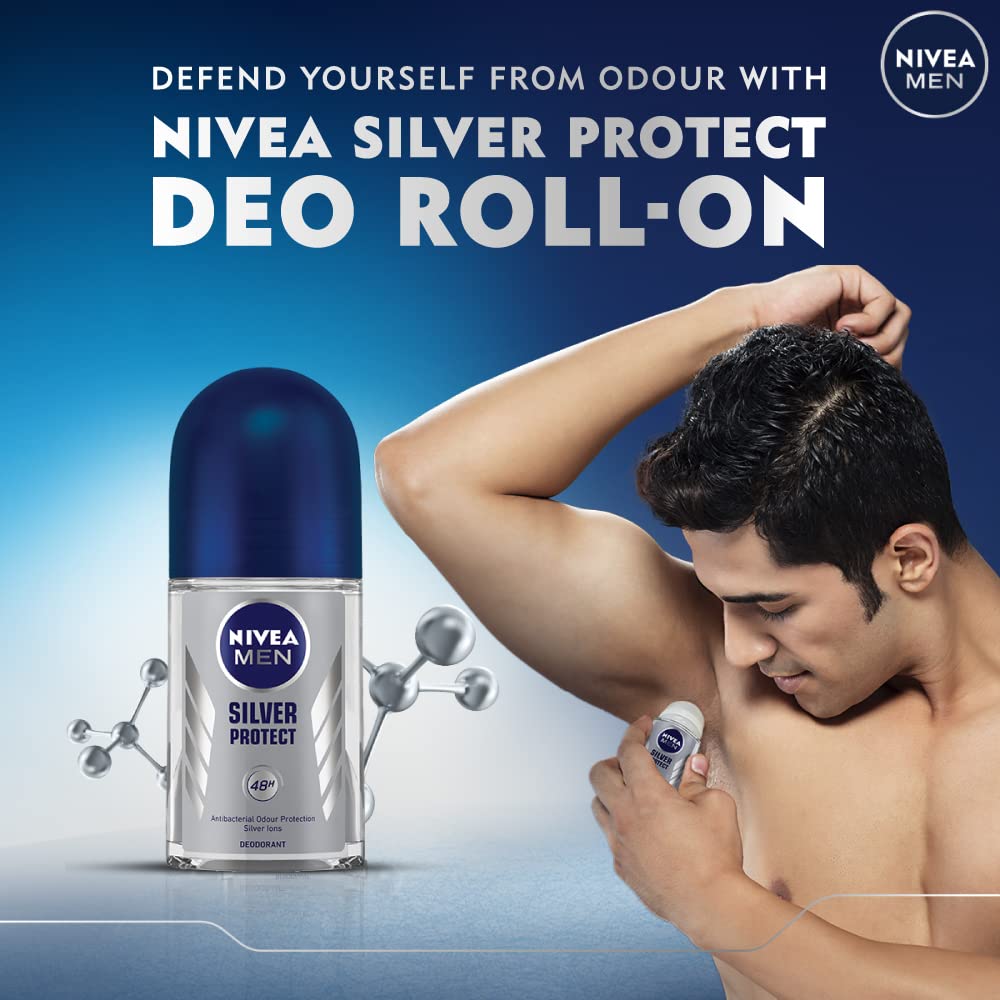 Nivea Deodorant Roll On, Silver Protect for Men, 50ml (Pack of 2)