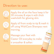 WishCare Cold Pressed Castor Oil | For Hair, Skin, Nails, Eye Lash | Virgin Grade | 100% Natural | 200ml