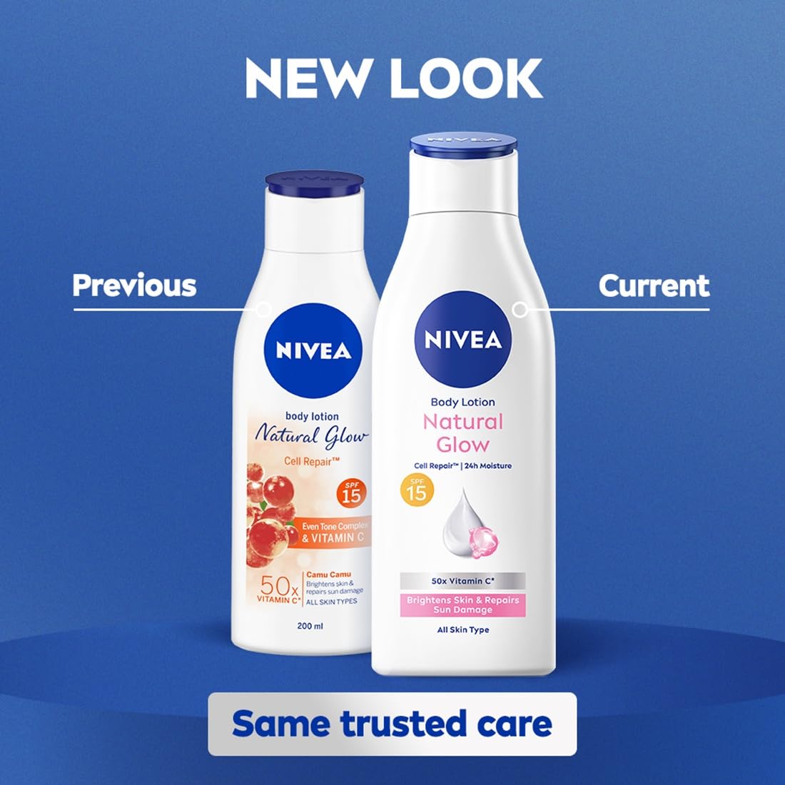 NIVEA Natural Glow Cell Repair 200ml Body Lotion | SPF 15 & 50 X Vitamin C for Summer Protection |With Camu Camu & Acerola Cherry Extracts | Gives Even Toned & Smooth Skin |For All Skin Types (Packaging might vary)