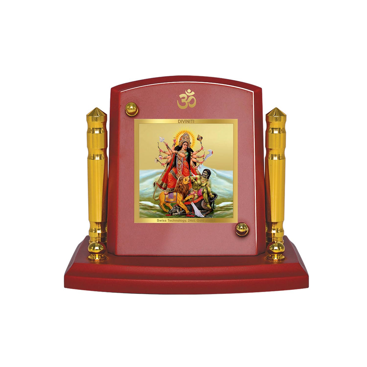 DIVINITI 24K Gold Plated Religious Car Dashboard Frame | Premium God Idol Frame for Car, Home Mandir & Office Table | Spiritual Gift, Decorative Showpiece | Durga Ji Goddess