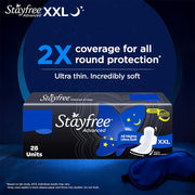 Stayfree Advanced XXL All Night Sanitary Pads For Women | 28 Pads | Soft Cover | 2x Coverage for All Round Protection | Helps Prevent Rashes & Skin Irritation