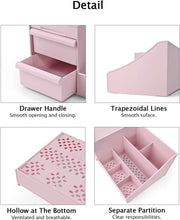 E-COSMOS Large Capacity Cosmetic Storage Box Makeup Drawer Organizer Jewelry Nail Polish Makeup Container Desktop Sundries Storage Box, Plastic (Pink)