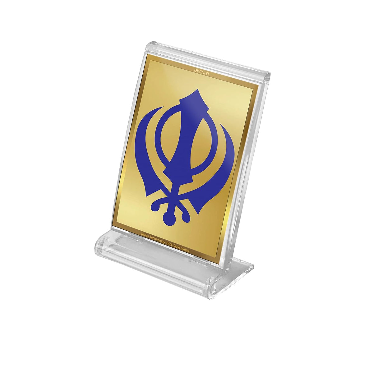 DIVINITI 24K Gold Plated Religious Car Dashboard Frame | Premium God Idol Frame for Car, Home Mandir & Office Table | Spiritual Gift, Decorative Showpiece | Khanda Sahib