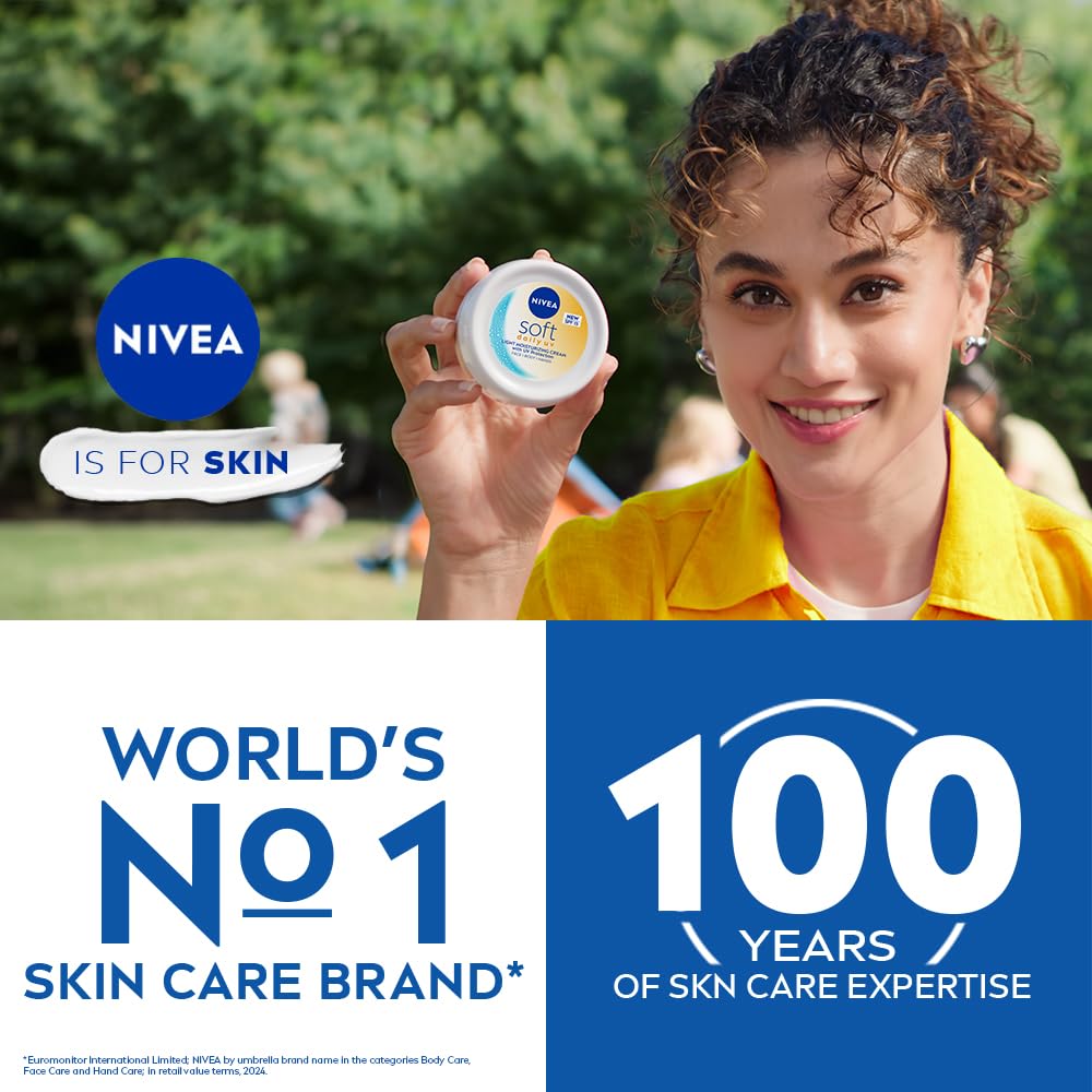 NIVEA Soft Daily SPF 15 Moisturizer | 88% UV Protection | Face & Body Cream for Healthy Glow in 5 Days | No White Cast | Vitamin E & Shea Butter | Lightweight, Quick Absorbing | 72H Hydration | 300ml