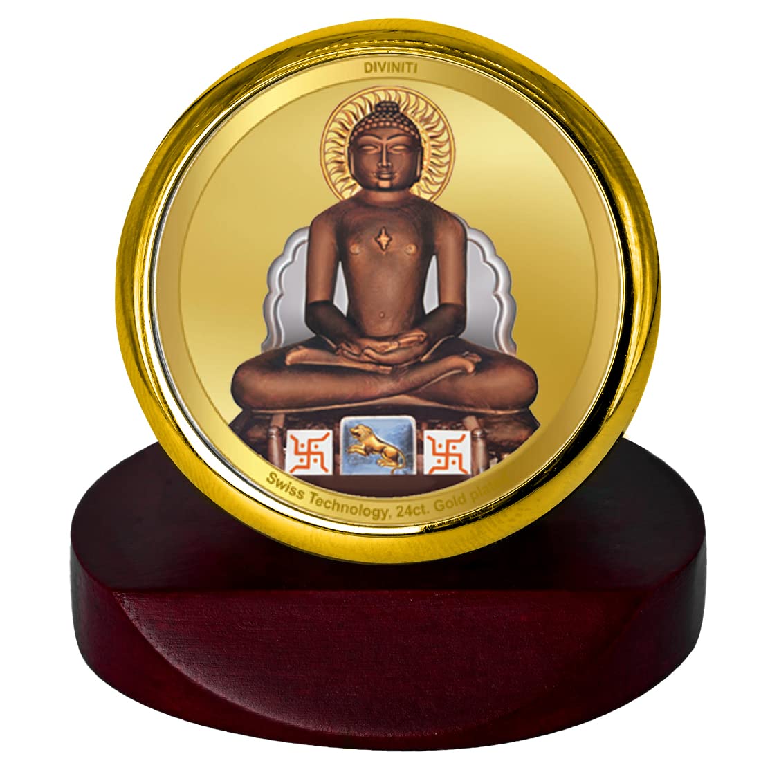 DIVINITI 24K Gold Plated Religious Car Dashboard Frame | Premium God Idol Frame for Car, Home Mandir & Office Table | Spiritual Gift, Decorative Showpiece | Mahavir