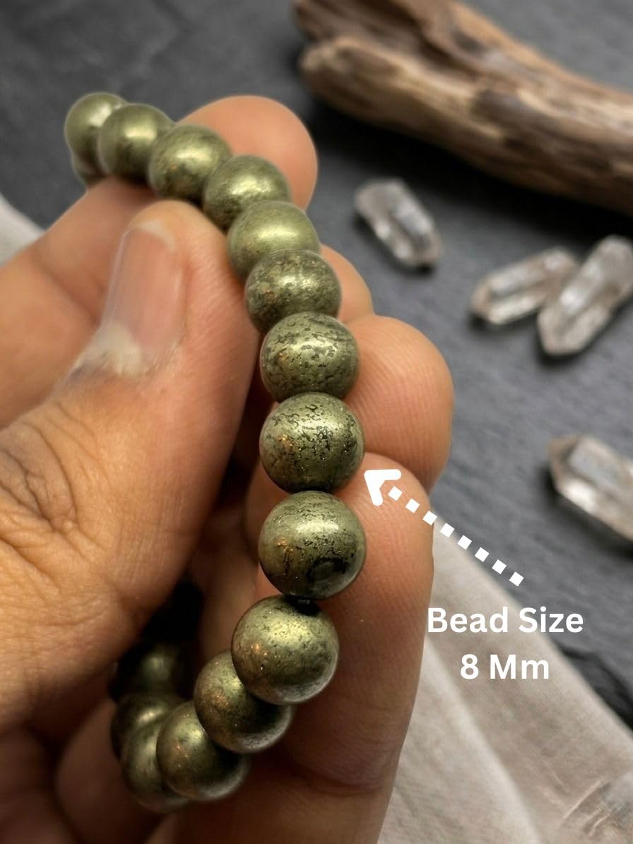 RUDRADIVINE Natural Pyrite Crystal Bracelet for Men & Women | Golden Pyrite Beads Wealth & Protection Bracelet
