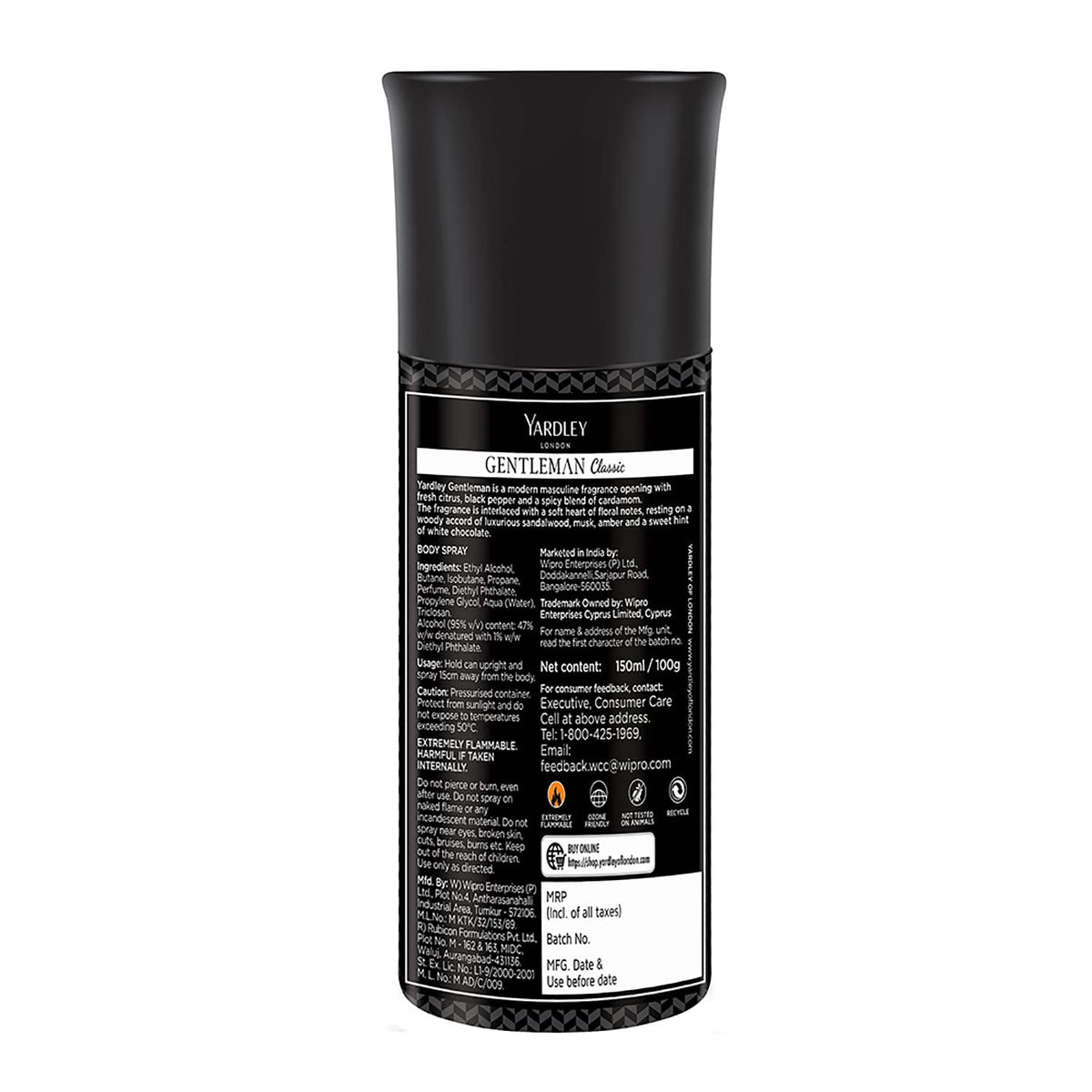 Yardley London Gentleman Classic Deodorant Body Spray For Men, 150ml (Pack of 2)