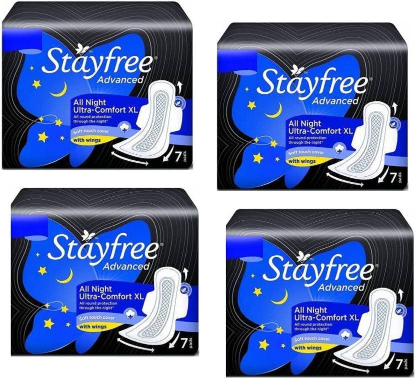 STAYFREE Advanced AllNight XL 7+7+7+7 Sanitary Pad (Pack of 4) (Pack of 28)