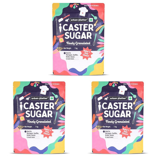 Urban Platter Professional Caster Sugar, 1kg (Perfect for Baking, Castor Sugar, Finely Granulated Free-flowing Sweetener) (Pack of 3)