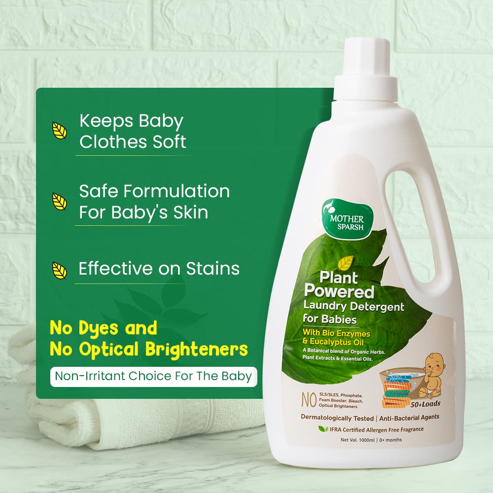 Mother Sparsh Plant Powered Baby Liquid Detergent Refill Pack 3X500ml With Natural Baby Liquid Bottle Cleanser 175ml