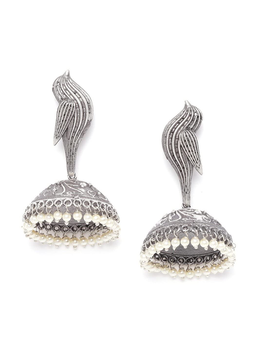 Priyaasi Oxidised Silver-Plated Bird inspired Jhumka