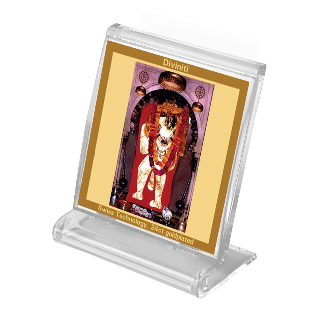 DIVINITI Mehandipur Balaji Photo Frame for Car Dashboard, Car Idol, Table Decor|ACF 3A Acrylic Car Frame with 24K Gold Plated Foil|Religious Frame for Pooja, Prayer and Gift (5.8X4.8 CM)