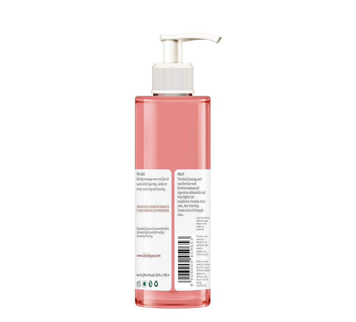 Biotique Fruit Brightening Face Wash| Ayurvedic and Organically Pure| Advanced Swiss Technology |100% Botanical Extracts| Suitable for All Skin Types | 200mL (Pack of 4)