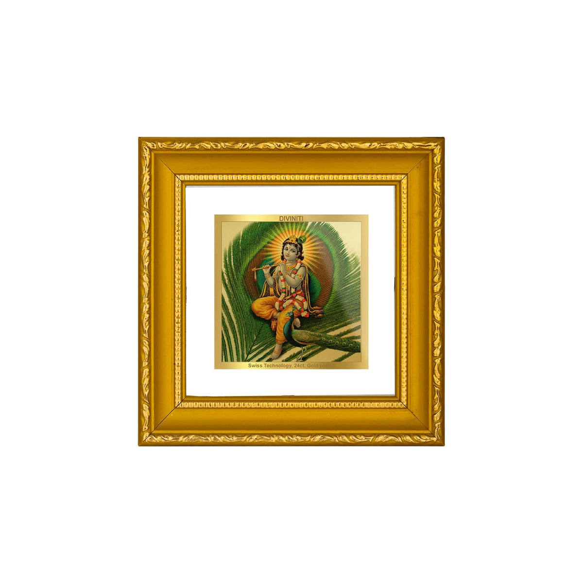 Diviniti Krishna Gold Plated Wall Photo Frame, Table Décor| DG Frame 101 Size 1A and 24K Gold Plated Foil| Religious Photo Frame Idol For Pooja, Gifts Items (10 CM X 10 CM)