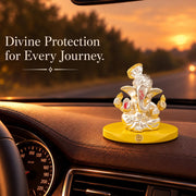 DIVINITI Pagdi Ganesha Idol with Silver-Tone Finish & Gold Accents | Lord Ganesh Showpiece with Yellow Display Base & Premium Gift Box | Home, Office, Car Dashboard & Gifting | 7 x 7 cm