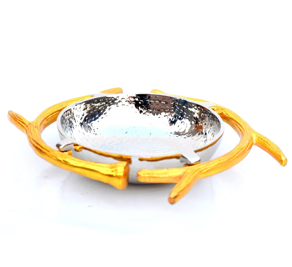 DSH Home Decor Metal Golden Deer Handle with Silver Bowl Decorative Table Centerpiece for Home and Festival Gift Item (Gold Silver)