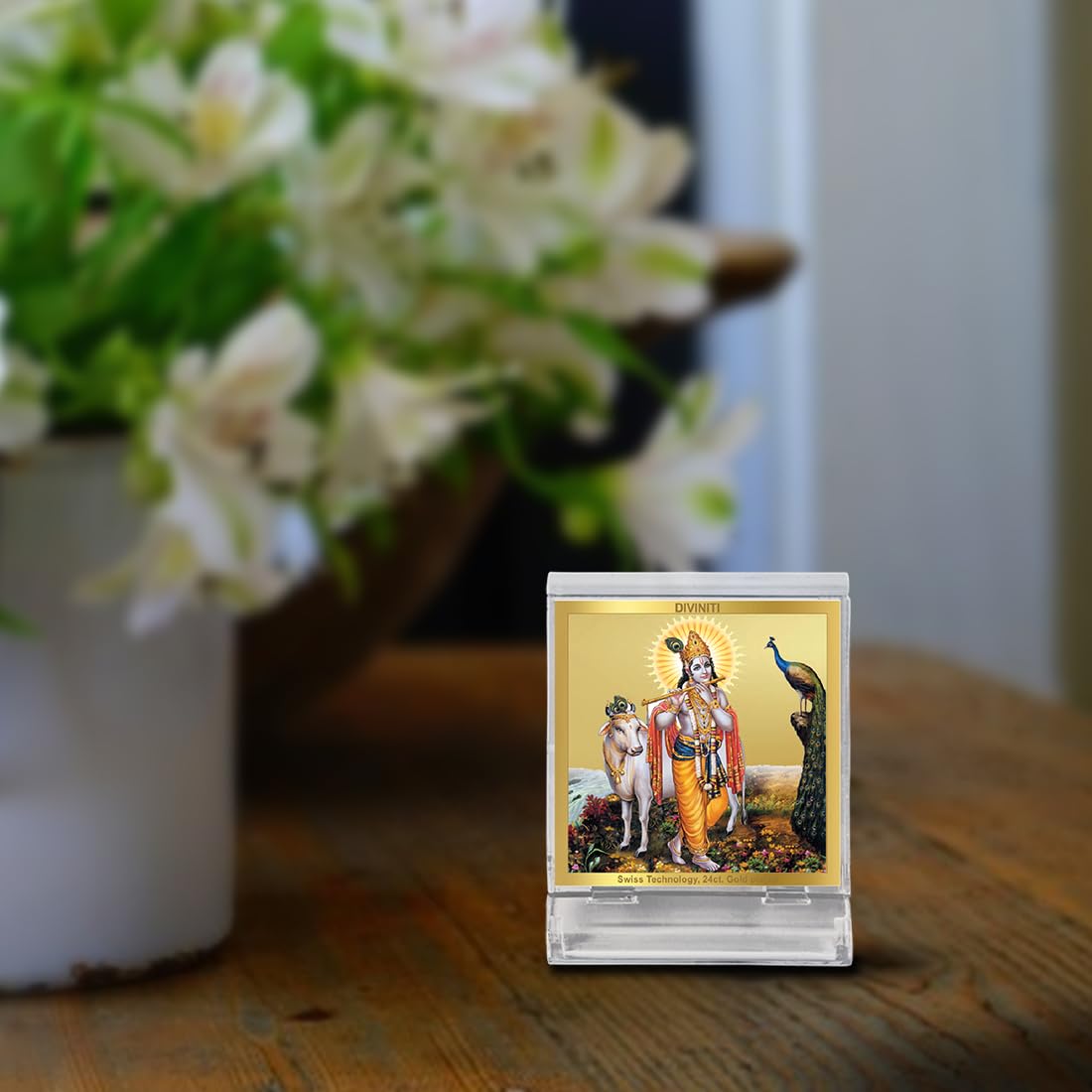 DIVINITI 24K Gold Plated Religious Car Dashboard Frame | Premium God Idol Frame for Car, Home Mandir & Office Table | Spiritual Gift, Decorative Showpiece | Krishna