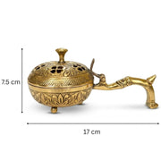 DSH Brass Incense Burner with Handle & Ventilated Lid Dhoop Dani for Pooja, Havan, Meditation & Home Fragrance Traditional Brass Loban Burner with Ash Collector