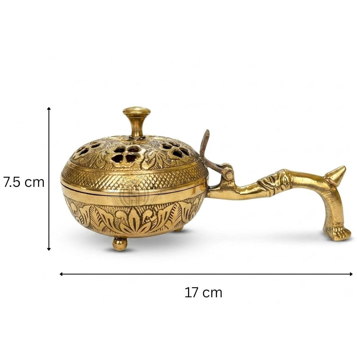 DSH Brass Incense Burner with Handle & Ventilated Lid Dhoop Dani for Pooja, Havan, Meditation & Home Fragrance Traditional Brass Loban Burner with Ash Collector