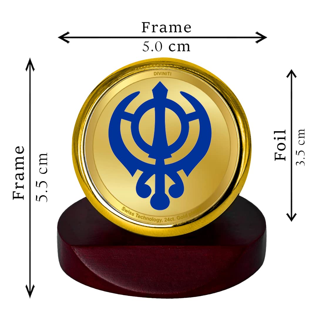DIVINITI 24K Gold Plated Religious Car Dashboard Frame | Premium God Idol Frame for Car, Home Mandir & Office Table | Spiritual Gift, Decorative Showpiece | Khanda Sahib