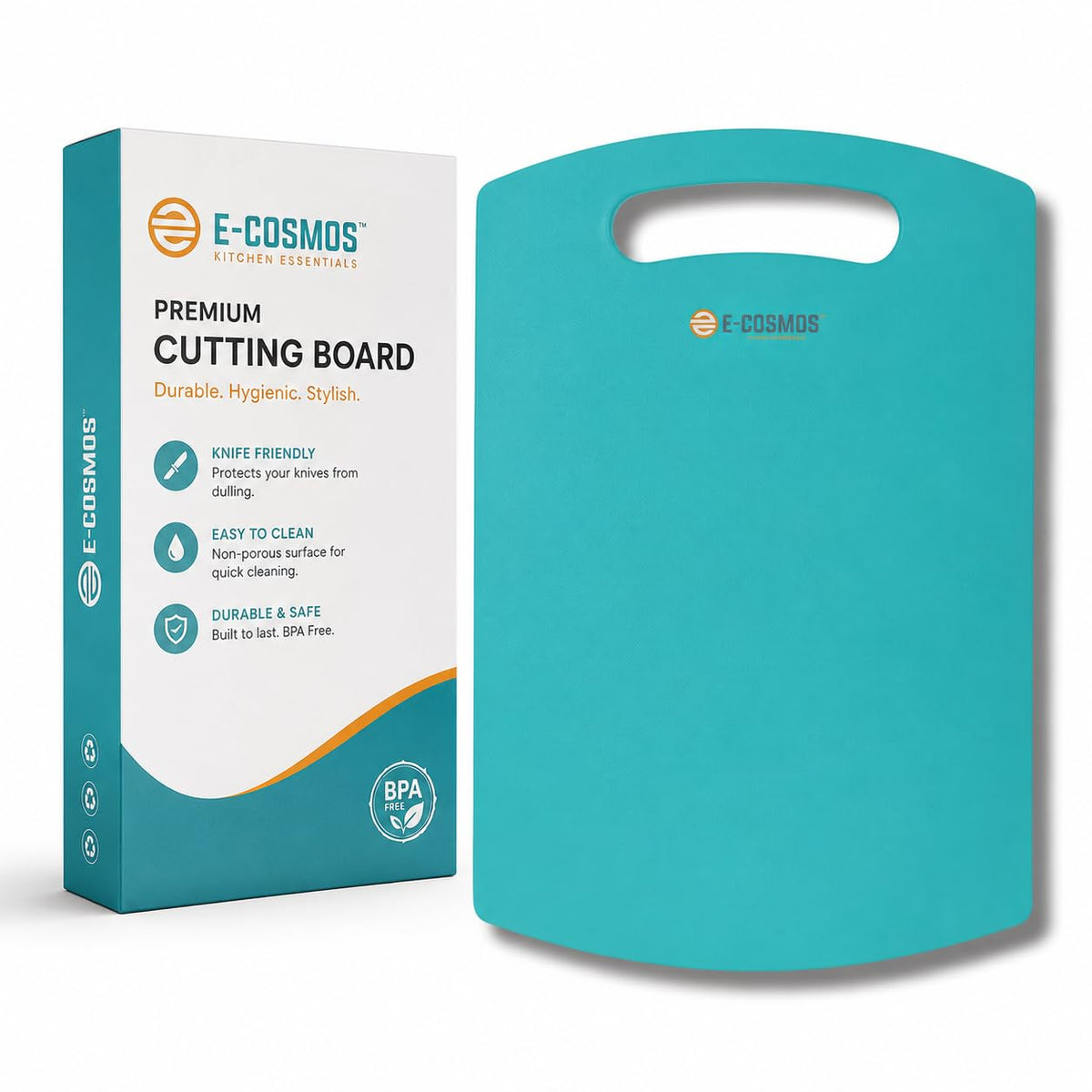 E-COSMOS® Plastic Cutting/Chopping Board for Kitchen, Heavy-Duty & Durable Kitchen Board for Vegetable and Meat Chopping, Anti-Slip Grip, Easy to Clean (Turquoise) (34L X 22W)