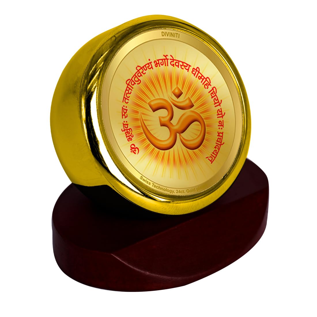 DIVINITI 24K Gold Plated Religious Car Dashboard Frame | Premium God Idol Frame for Car, Home Mandir & Office Table | Spiritual Gift, Decorative Showpiece | Om Gayatri Mantra