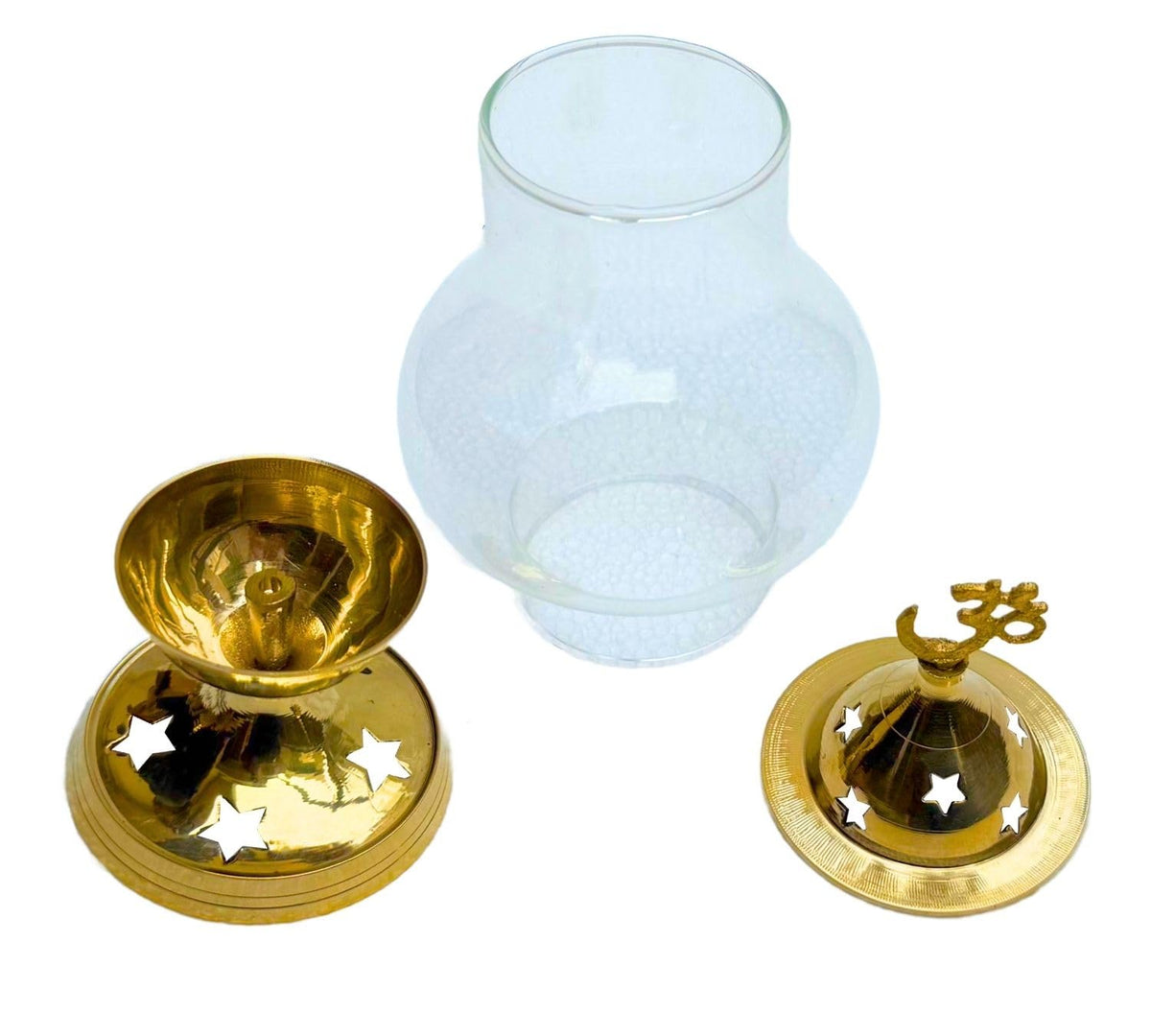 DSH Brass Diya for Puja & Religious with Borosilicate Glass Cover for Home,Temple Decorative Brass & Glass Oil Lamp Lantern Diya for Prayers.