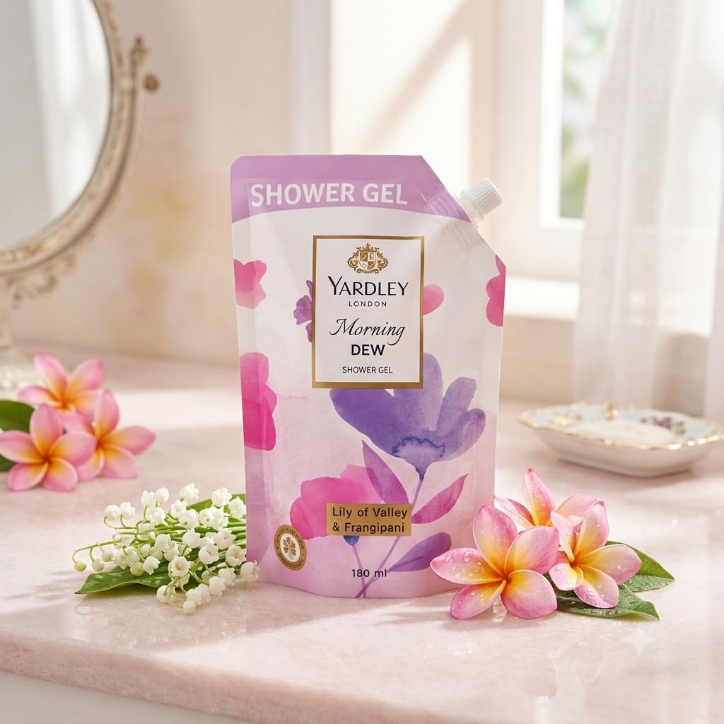 Yardley London Morning Dew Shower Gel for Women, Lily of the Valley & Frangipani, Refreshing Floral Body Wash, 180g