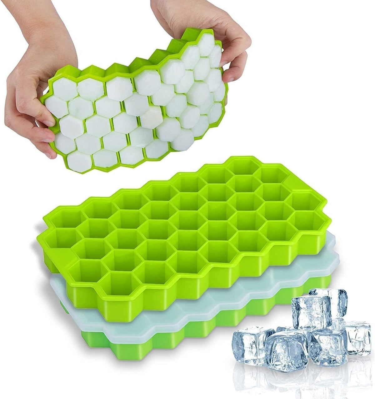 E-COSMOS® Flexible Silicone Honeycomb 37 Cavity Ice Cube Trays for Freezer with Lid Silicone Ice Cube Tray withMoulds Small Cubes Whiskey Fridge Bar Soft Ice Cube Tray (POF 1)